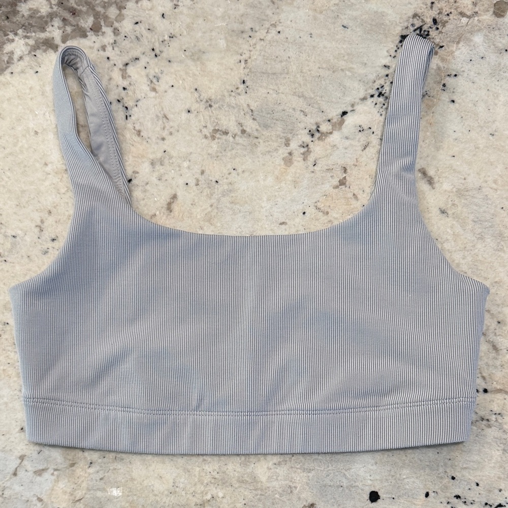 Vuori Light Gray Ribbed Sports Bra